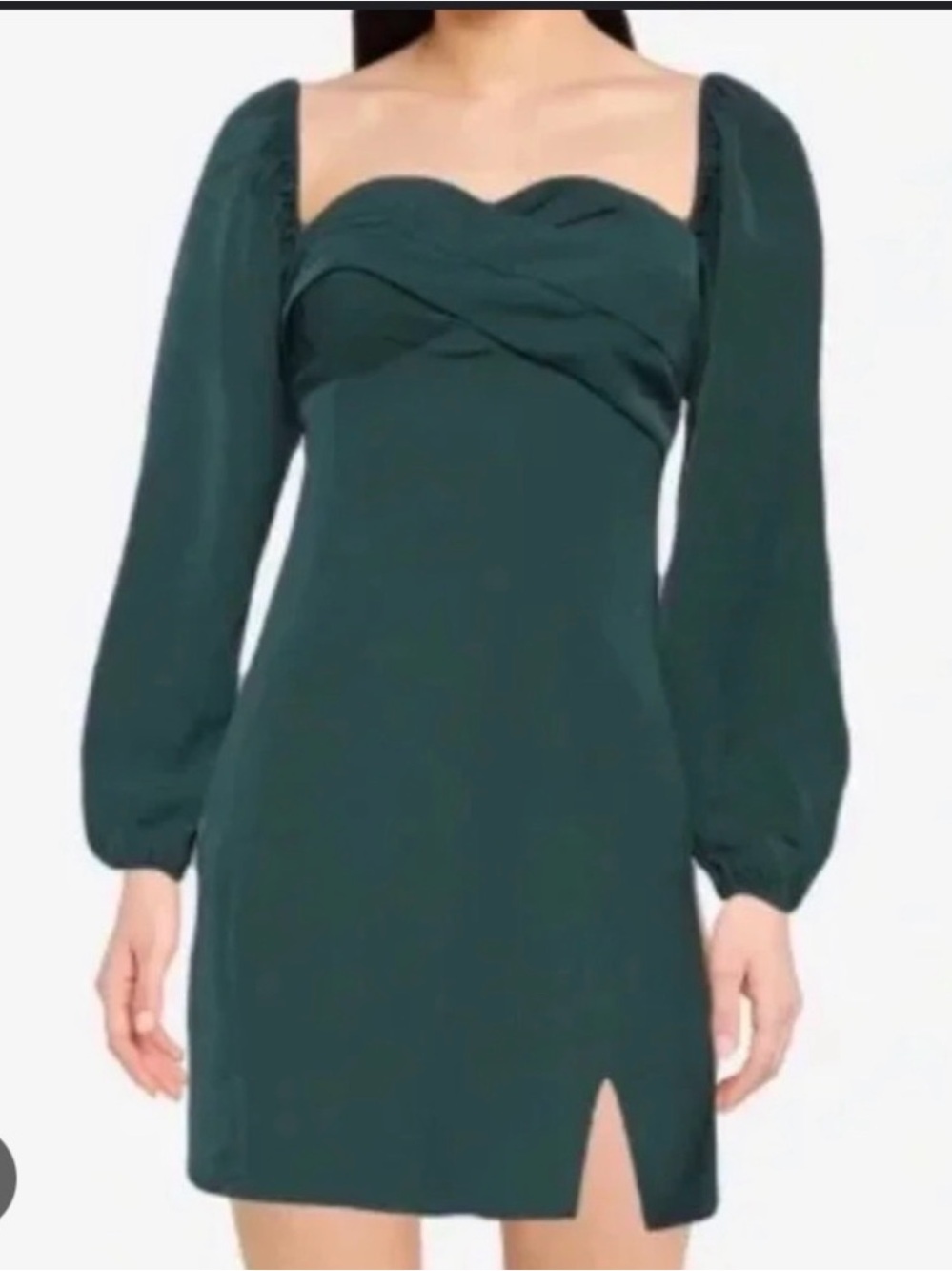 Abercrombie & Fitch Emerald Green Square-Neck Puff Sleeve Mini Dress